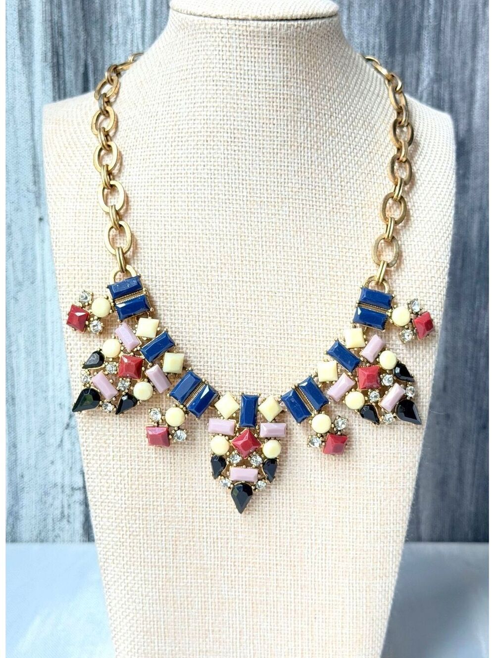 J.Crew Multicolor Lucite Crystal Geometric Statement Bib Necklace